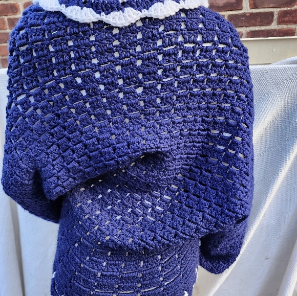 Vintage Handmade Crochet‎ shawl collar sweater OSFM - Picture 5 of 10
